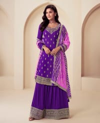 designer purple chinon straight suit for women ethnic wear