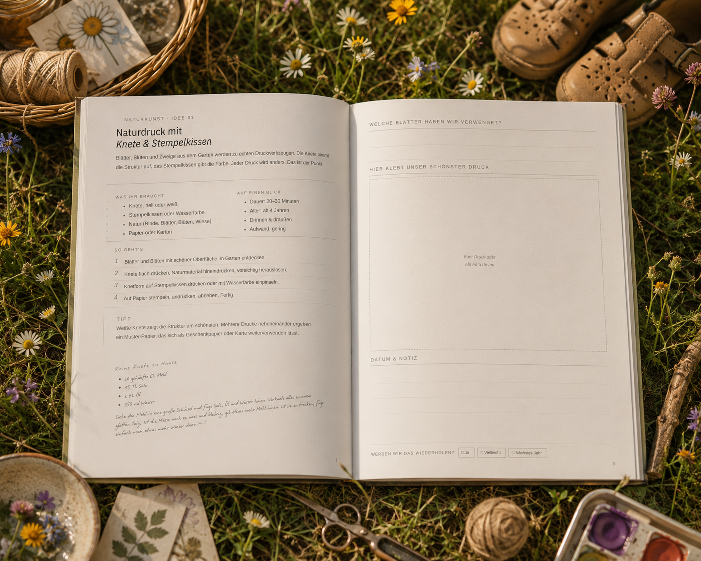 Aufgeschlagene Innenseite Gartensommer Buch