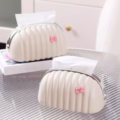 Luxury Shell Shaped Tissue Box Holder with Cute Bow & Chrome Trim thumbnail 3