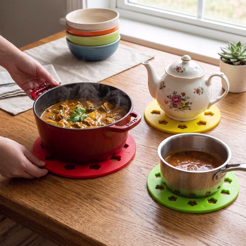 Heat Resistant Floral Silicone & Plastic Trivet Mat Set (Hot Pot & Pan Table Protector) - View 3