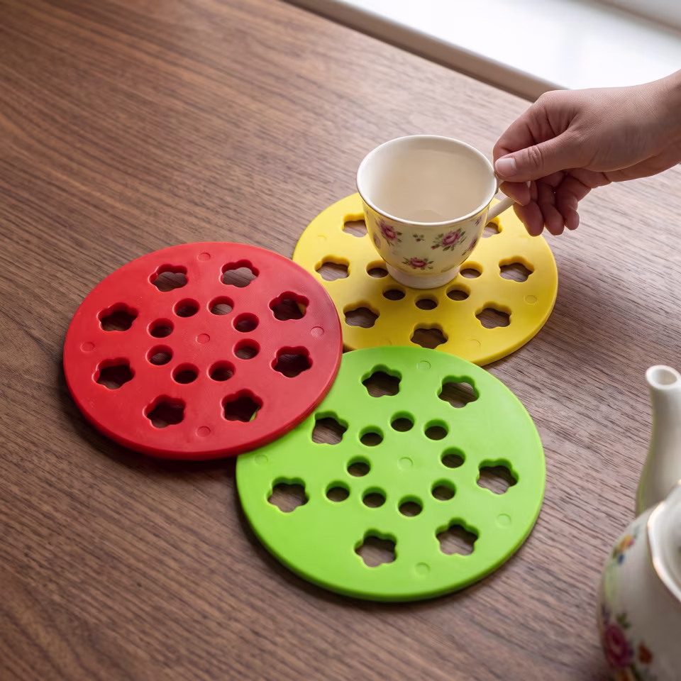 Heat Resistant Floral Silicone & Plastic Trivet Mat Set (Hot Pot & Pan Table Protector) - View 4