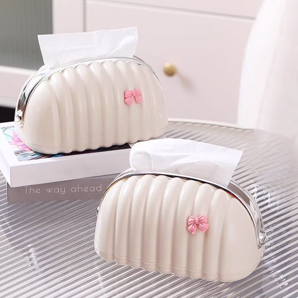 Luxury Shell Shaped Tissue Box Holder with Cute Bow & Chrome Trim - View 3