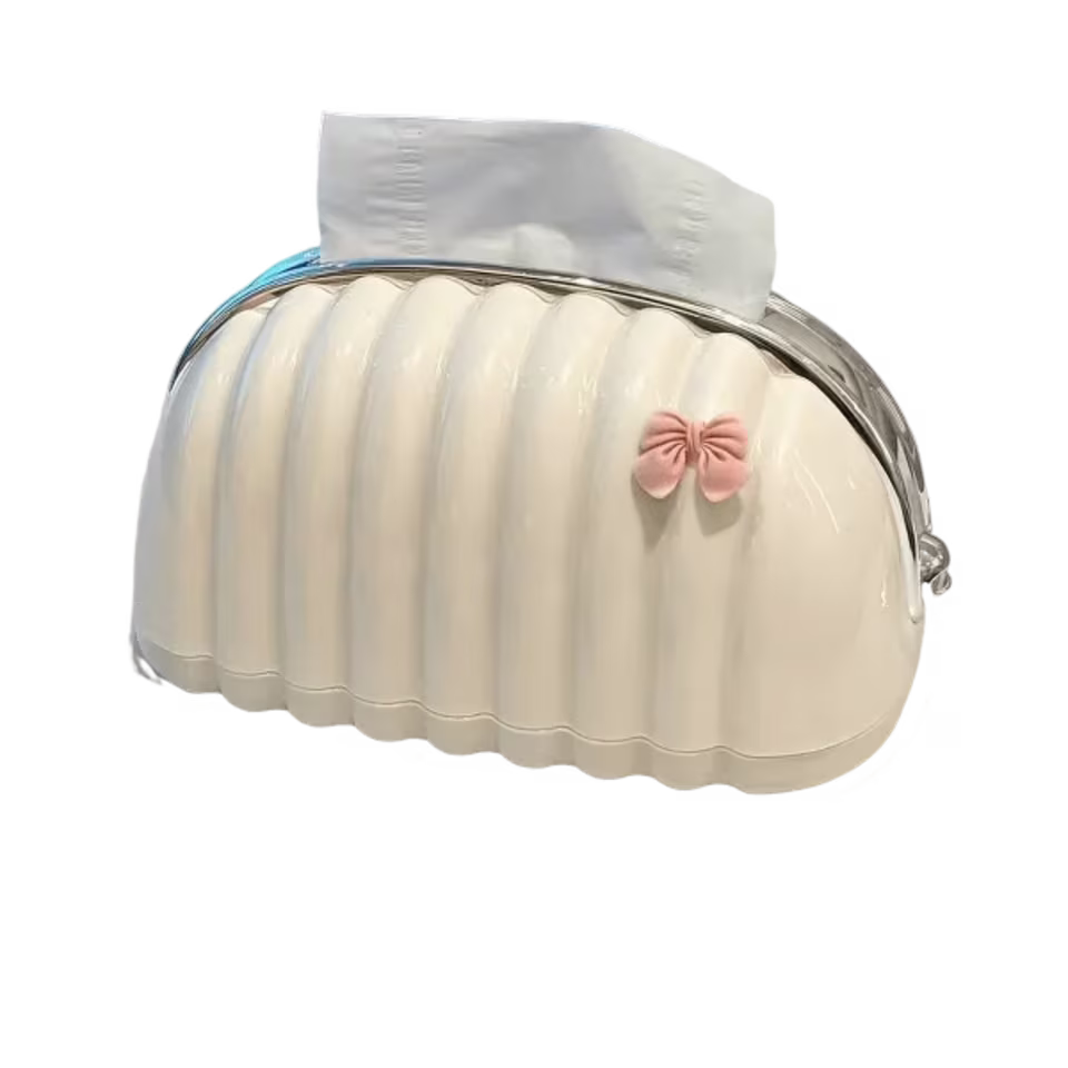 Luxury Shell Shaped Tissue Box Holder with Cute Bow & Chrome Trim - View 1
