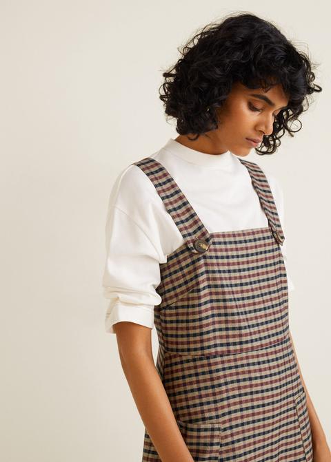 Women Dress Tunic Button Checked Pichi