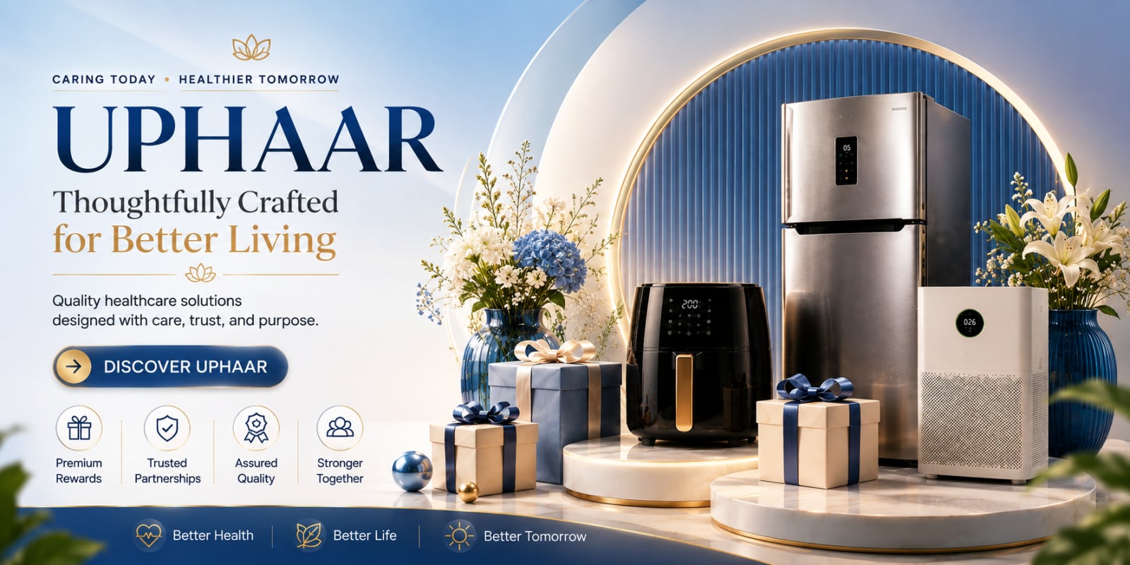 UPHAAR — thoughtfully crafted for better living. Premium rewards for chemists.