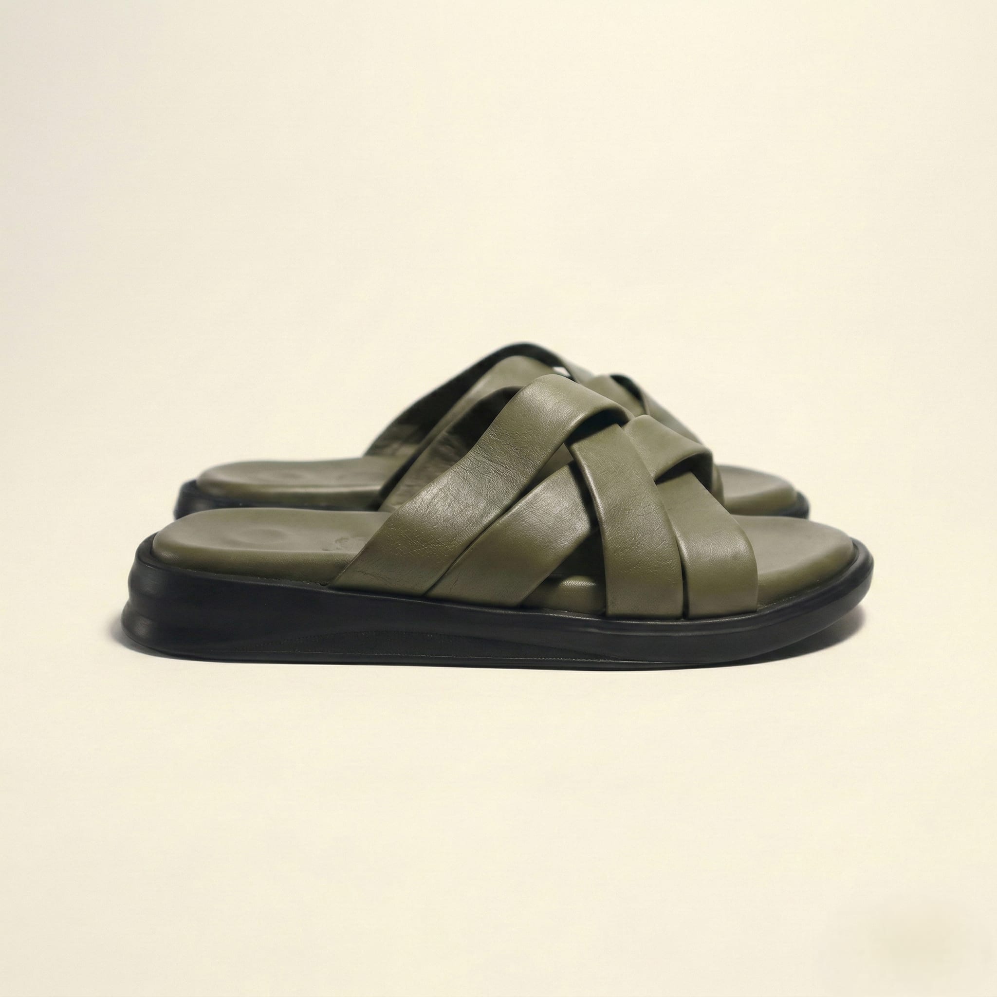 The Riviera Leather Sandal – Army Green view 3