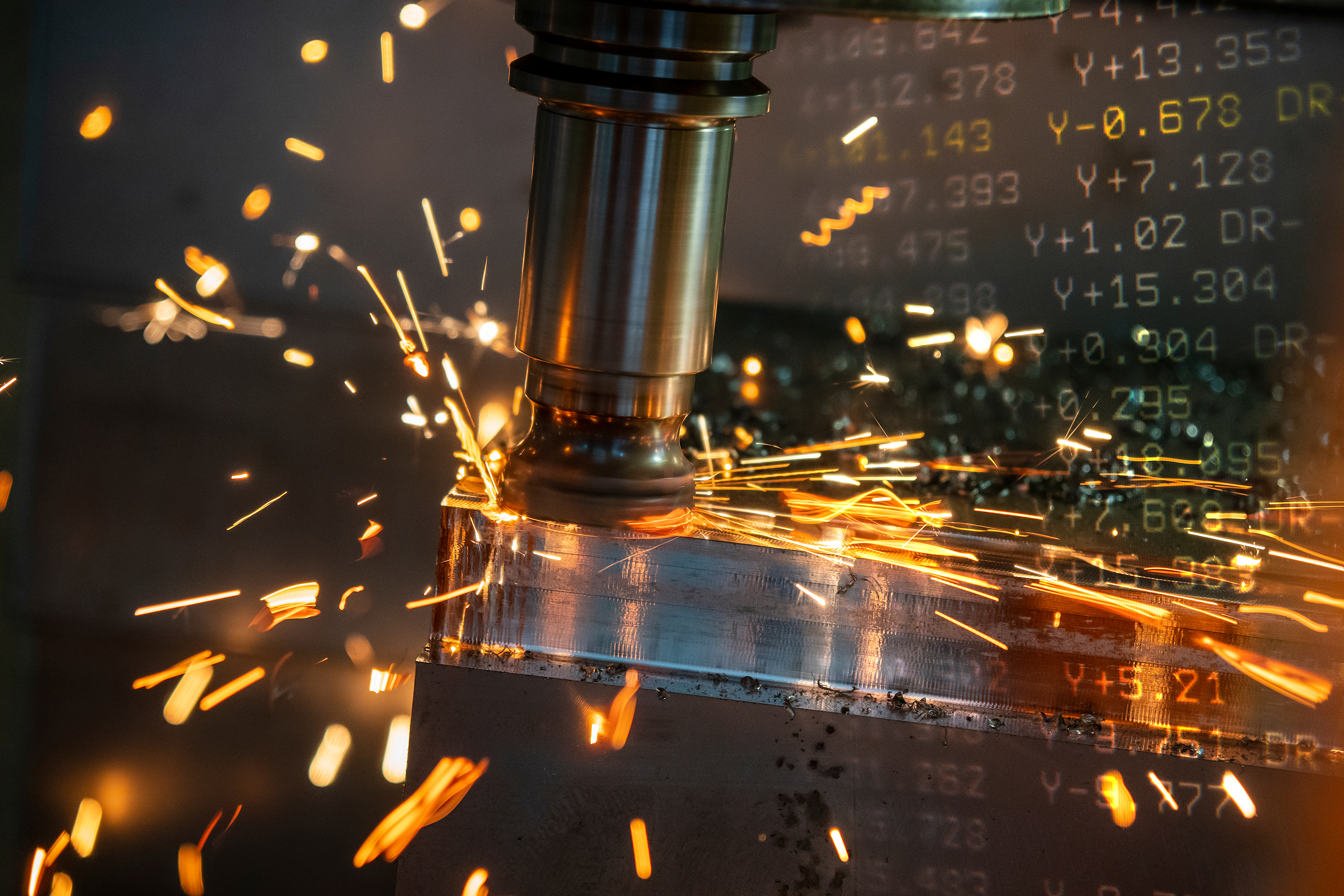 CNC Milling Sparks flying during CNC milling