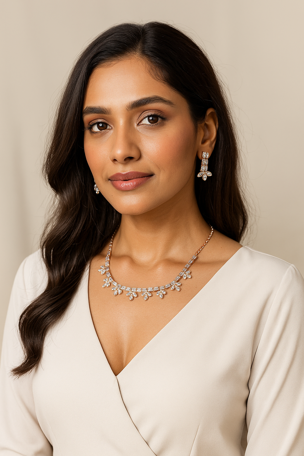 Rose Gold Diamond-Cut Necklace & Earrings Set for Women | Elegant Floral Design | Party, Wedding & Festive Wear Jewelry view 2