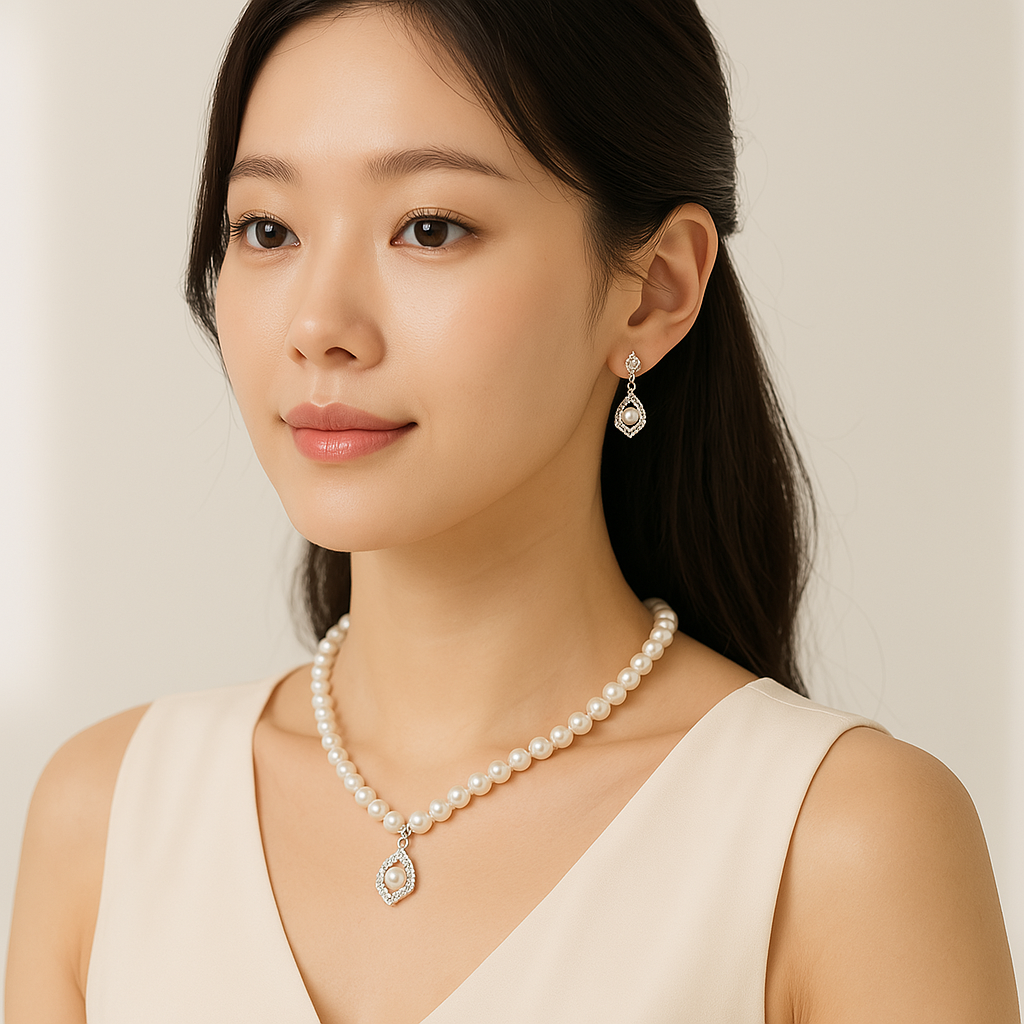 Elegant Pearl Choker Necklace Set for Women – White Stones & Earrings Combo | Festive & Wedding Wear view 2
