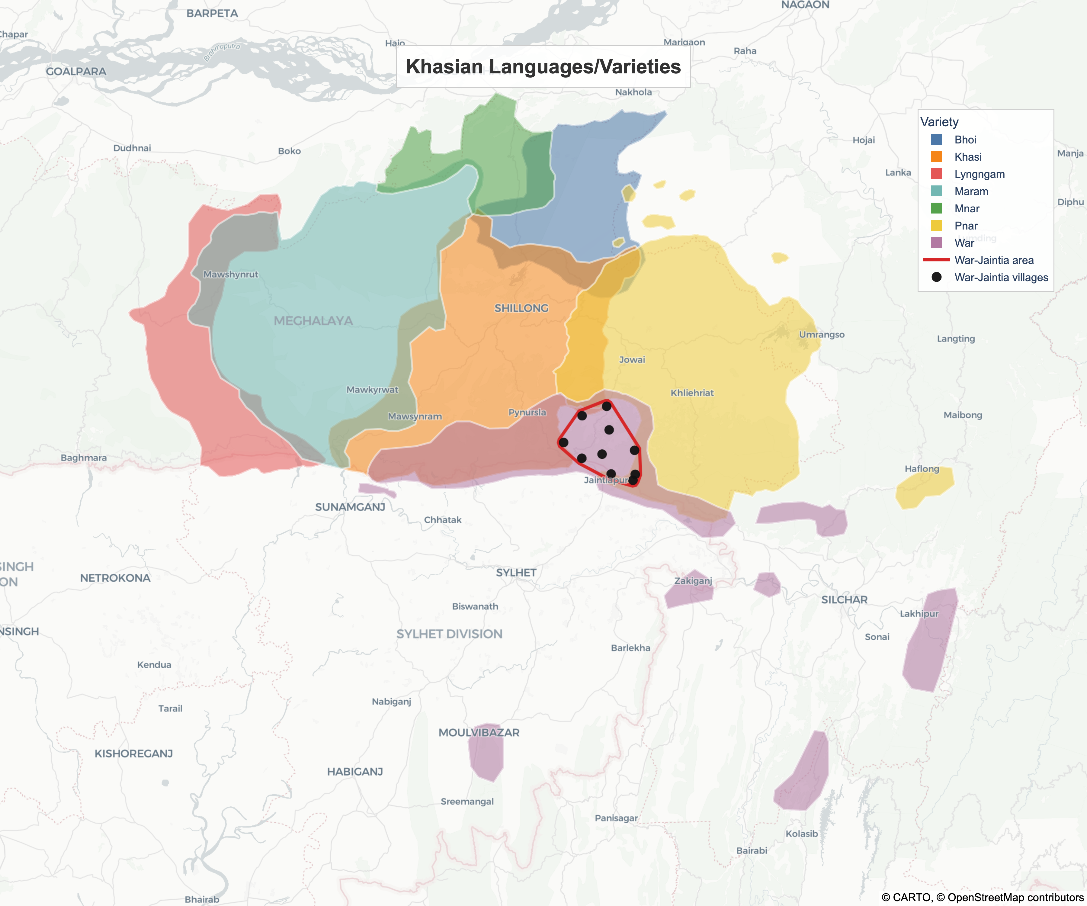 Khasian varieties with some War-Jaintia villages