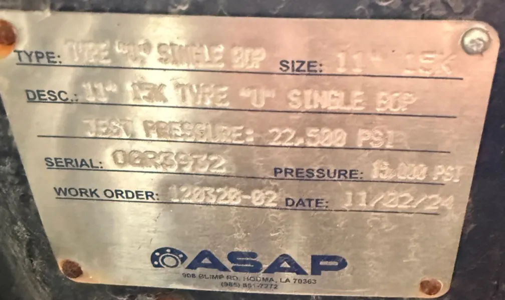BOP’s, BOP 11in x 15M Cameron Type U Double & Single (Qty 2) w/Rams, Spacer Spool, Annular - Image 5