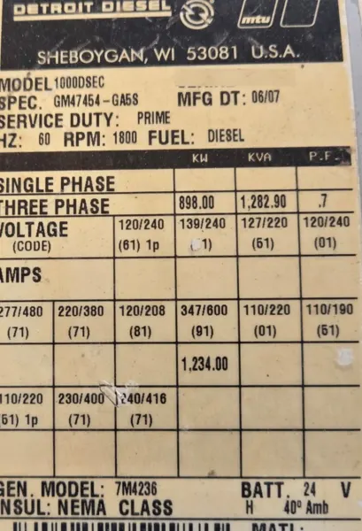 Detroit Diesel Generator, 900 kw, MTU16V2000  - Image 8