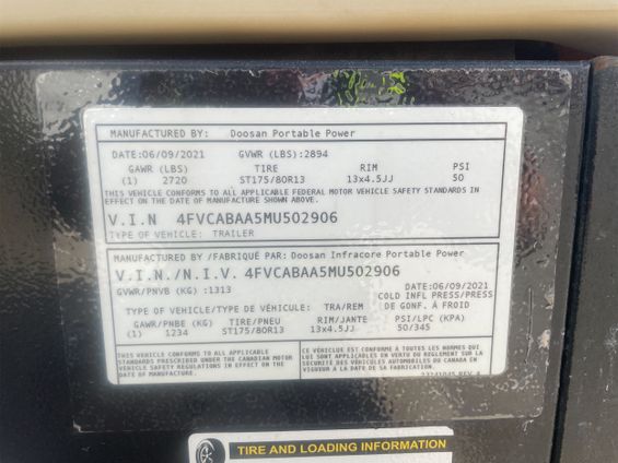 2021 Doosan C185WDO-T4F Portable Air Compressor