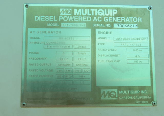 2015 Multiquip DCA70SSJU4I Trailer Mounted Diesel Generator - Image 18