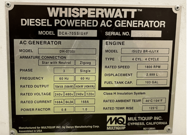 2020 Multiquip DCA70SSIU4F Trailer Mounted Diesel Generator - Image 18