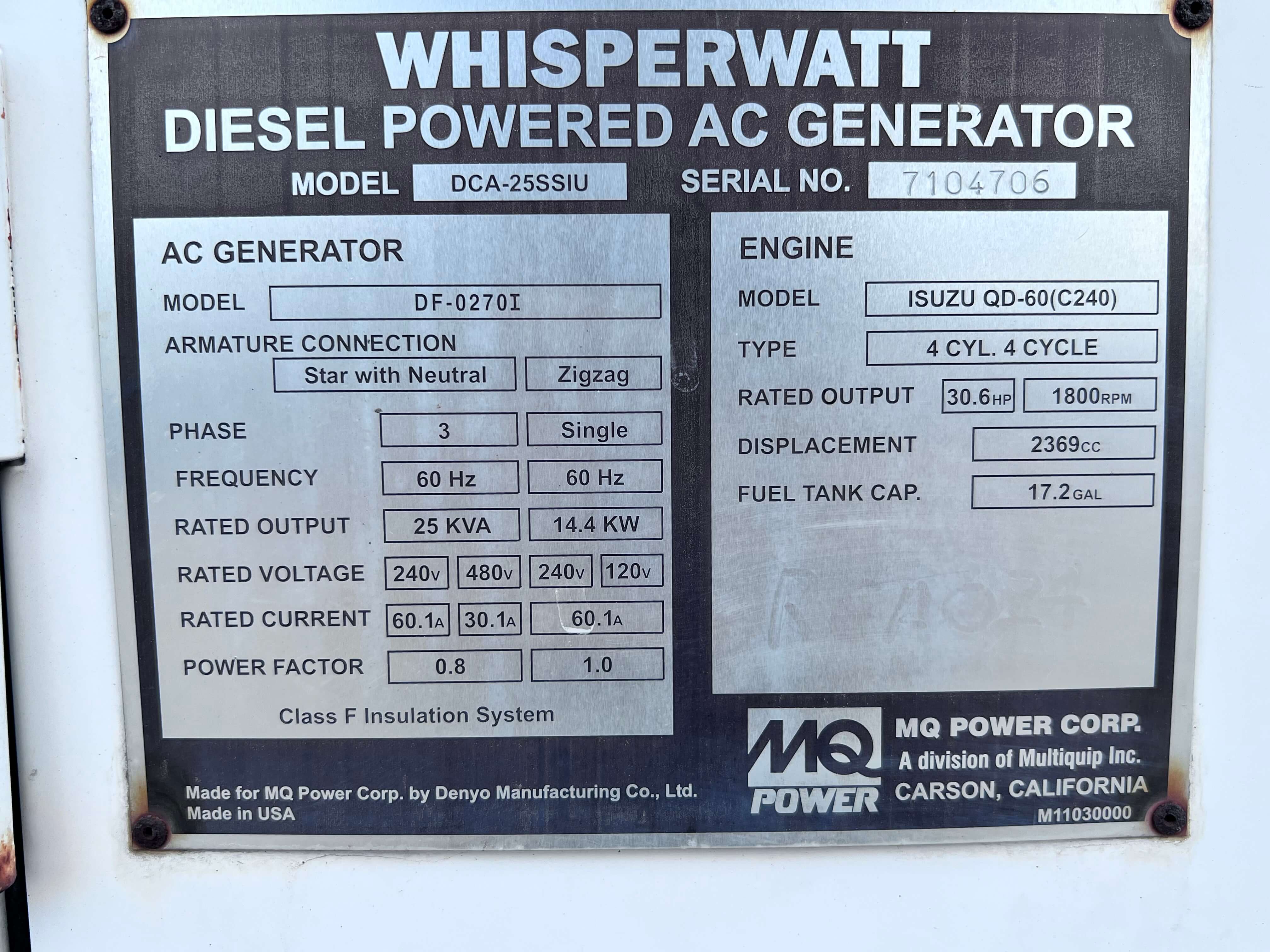 2001 Multiquip DCA25SSIU Generator - Image 17