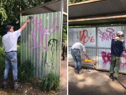 В деревне Юрьево и на Драгунском шоссе покрасили автобусные остановки