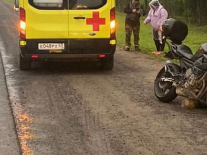 Мотоциклист сломал ключицу при падении на трассе М-10 в Новгородском районе