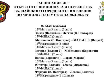 ОТКРЫТЫЙ ЧЕМПИОНАТ ВАЛДАЙСКОГО ГОРОДСКОГО ПОСЕЛЕНИЯ ПО МИНИ-ФУТБОЛУ СЕЗОНА 2021-2022 ГОДА