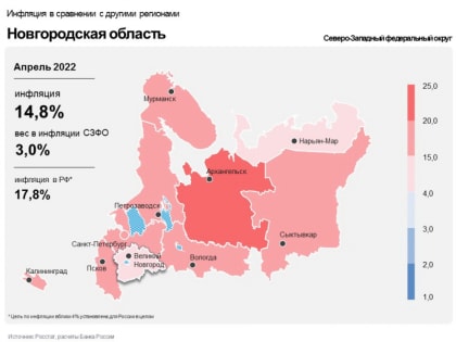 Инфляция в Новгородской области ускорилась до 14,8%