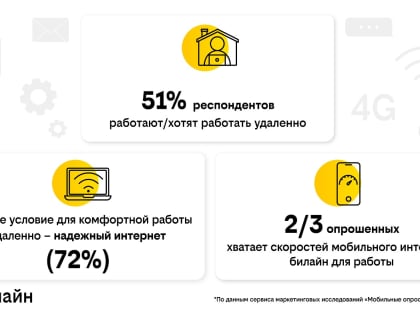 Для 2/3 опрошенных хватает скоростей мобильного интернета для работы из дома — исследование билайн