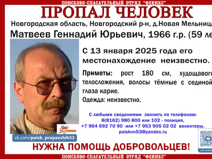 В Новгородском районе идут поиски 59-летнего мужчины