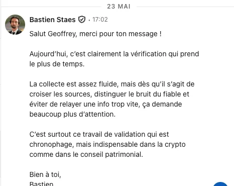 Conversation LinkedIn ouverte par Cyrano, réponse du prospect