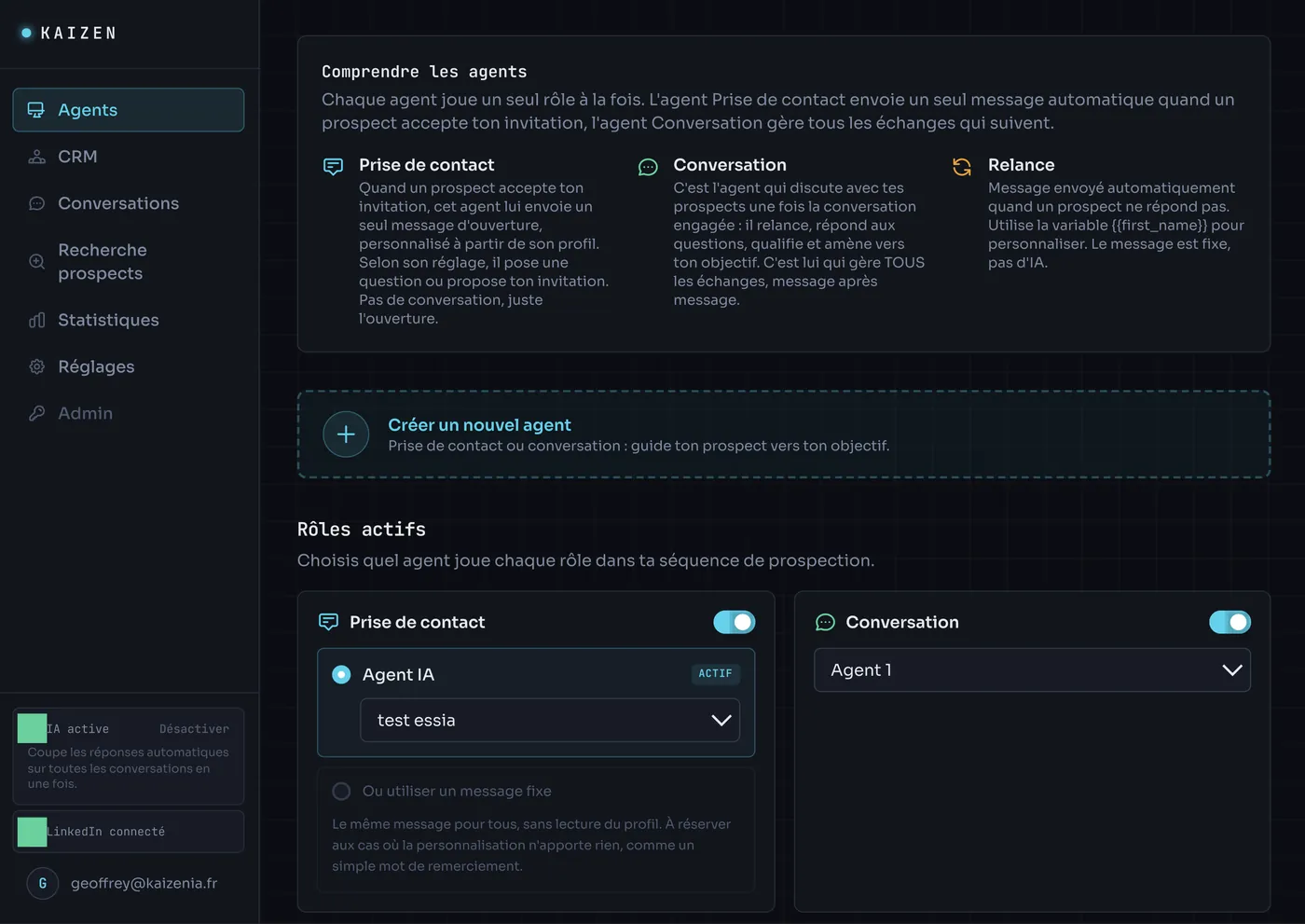 Boîte de réception et CRM : statut, historique et dernière activité de chaque prospect