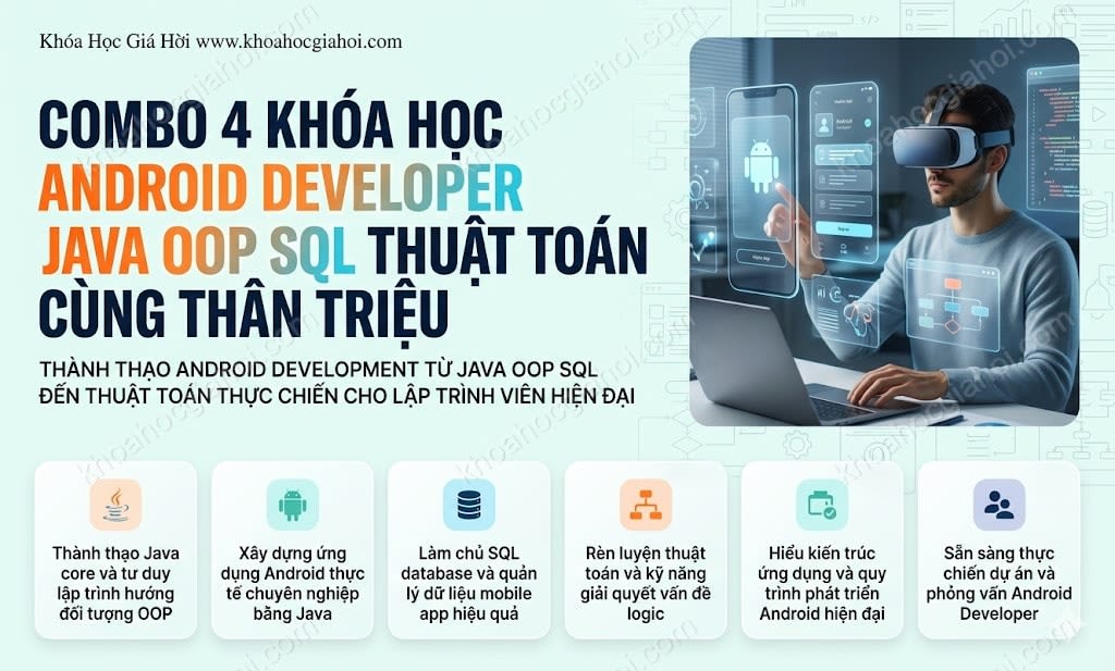 Combo 4 Khóa Học Android Developer – Java, OOP, Sql & Thuật Toán Cùng Thân Triệu