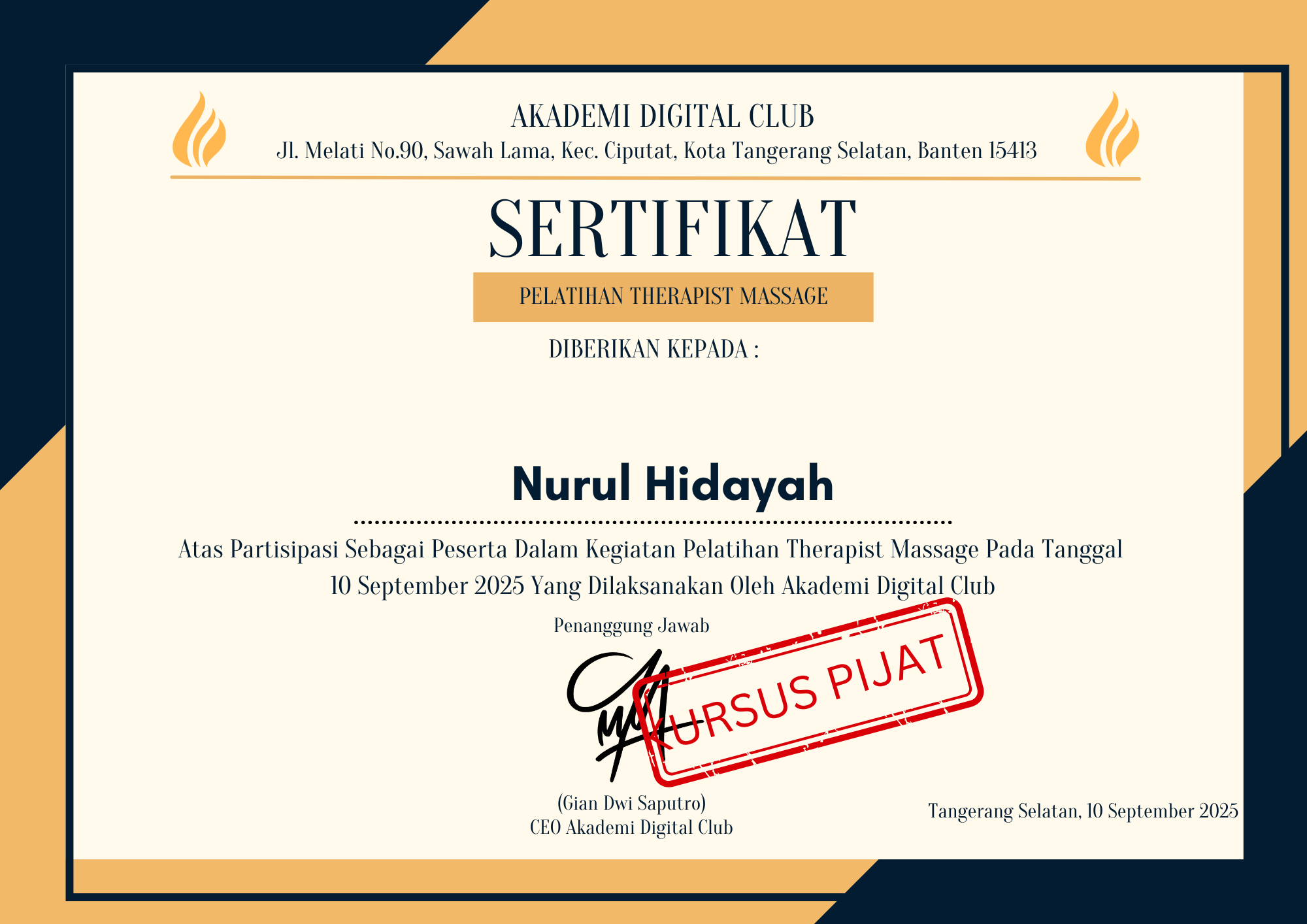 Sertifikat Totok Wajah