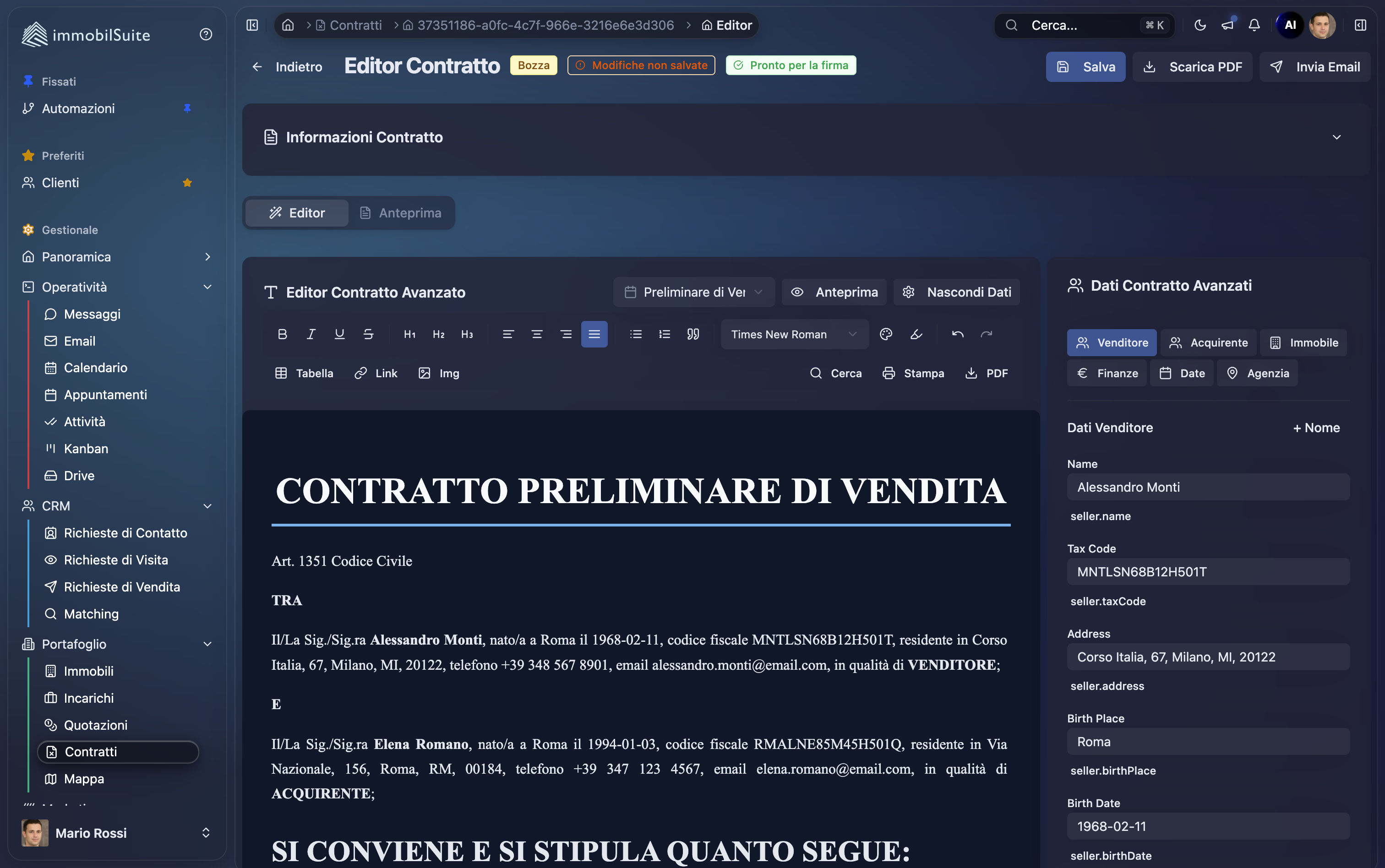 Editor contratti ImmobilSuite