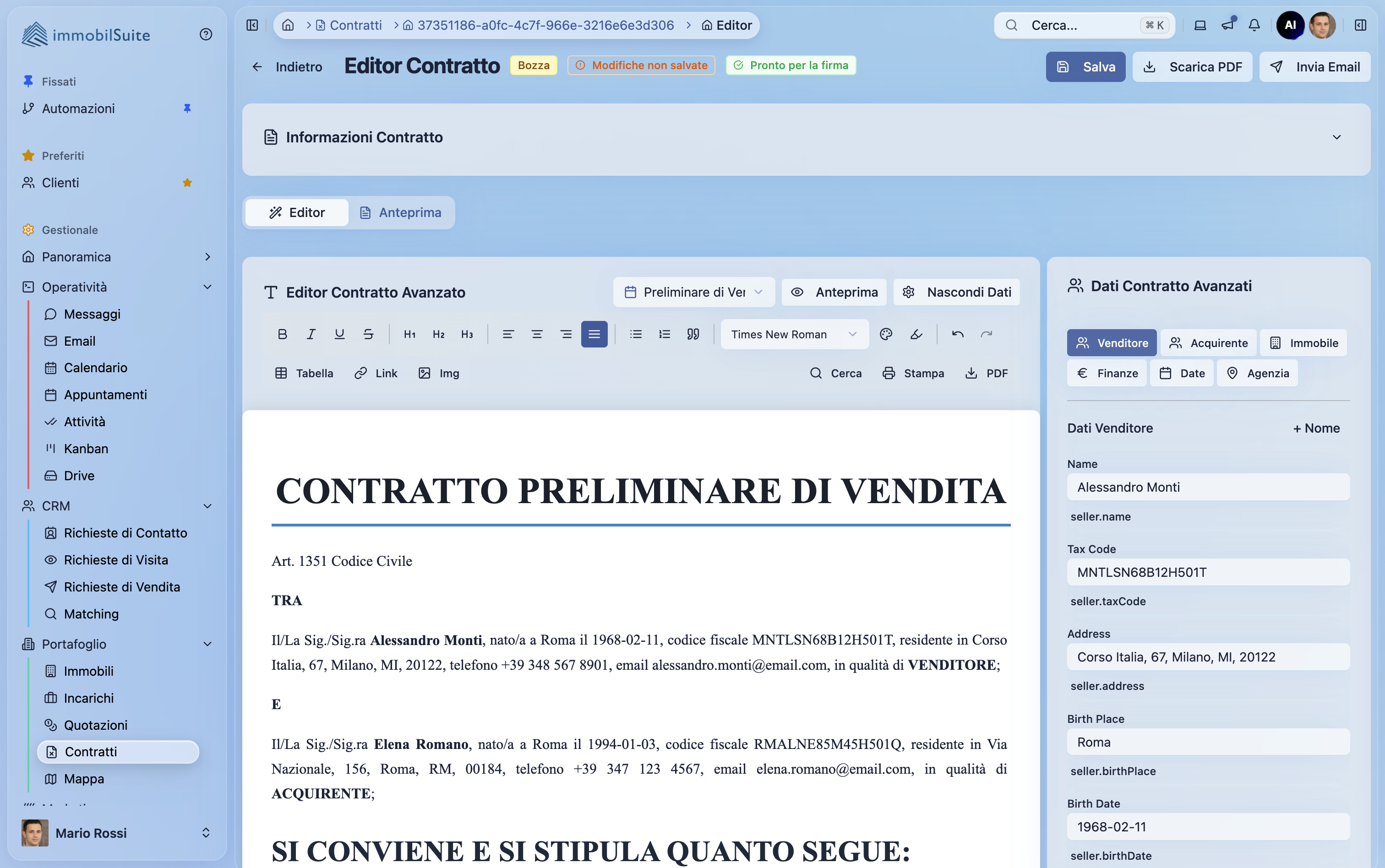Editor contratti ImmobilSuite