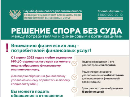 Вниманию физических лиц – потребителей финансовых услуг!