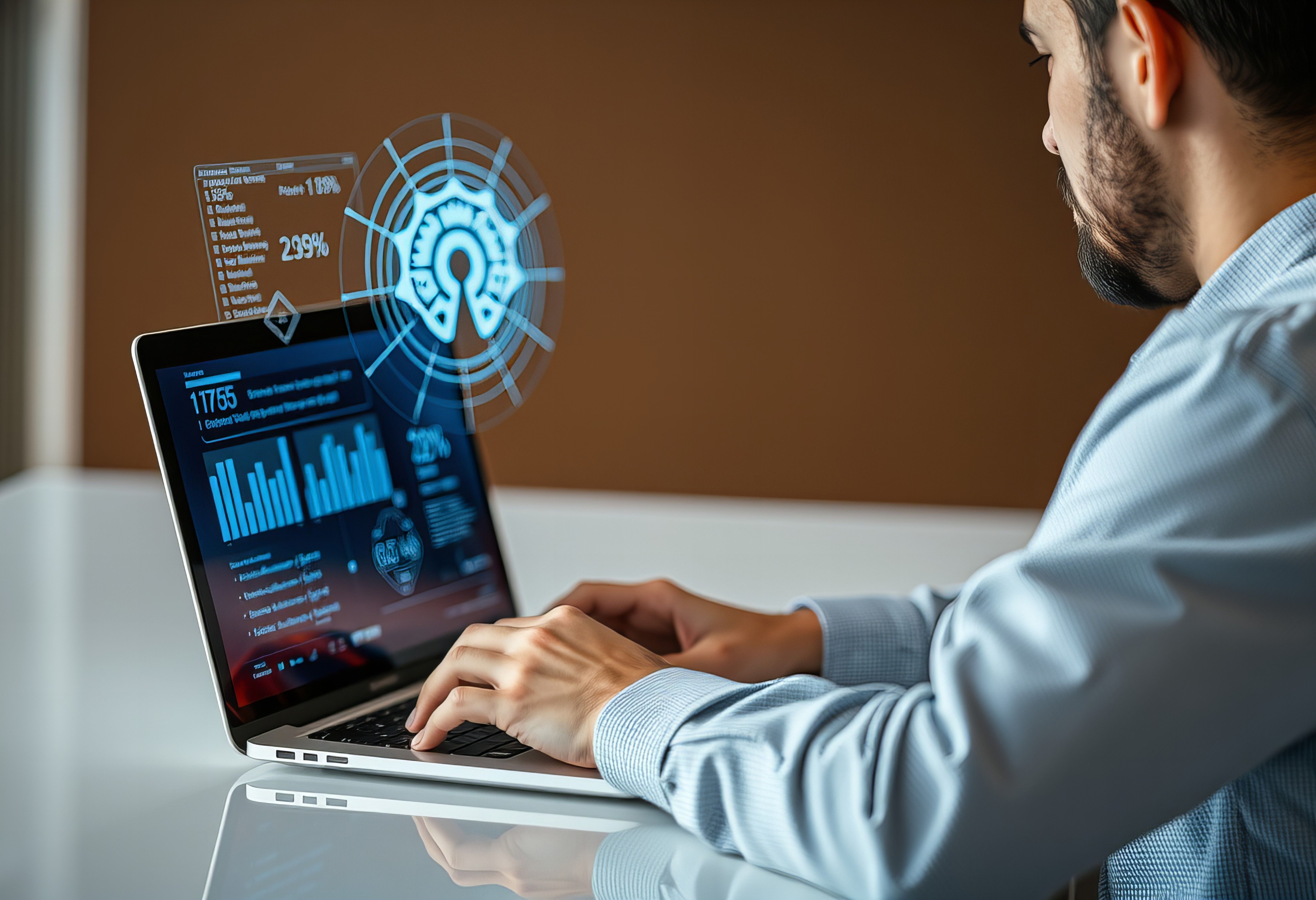 Image featuring managed detection and response with a man using his laptop.