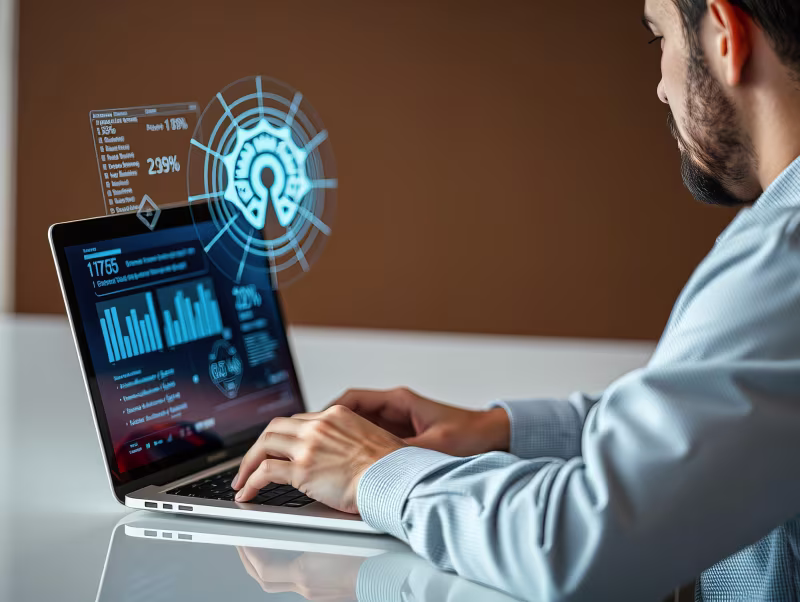 Image featuring managed detection and response with a man using his laptop.