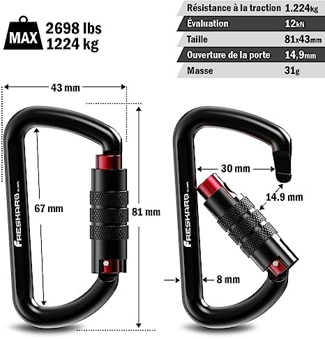 Vue 4 de Freskaro Pcs Mousqueton Verrouillage