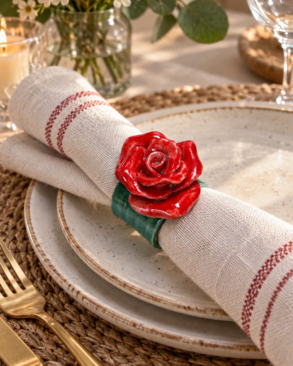 Handmade Ceramic Rose Napkin Rings, Set of 4 | InchyArt