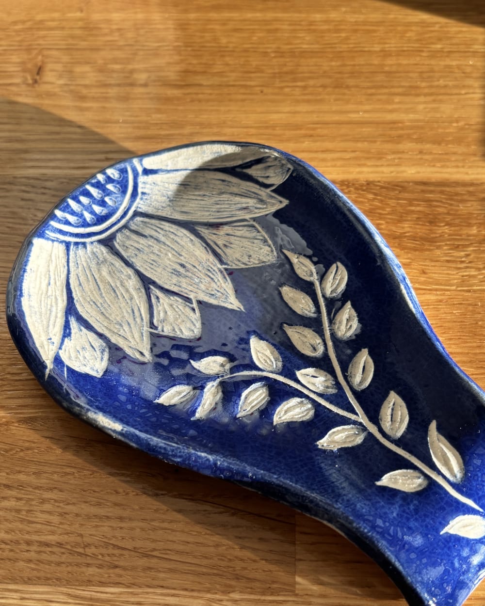 Blue Sunflower Ceramic Spoon Rest | Handmade Pottery | InchyArt