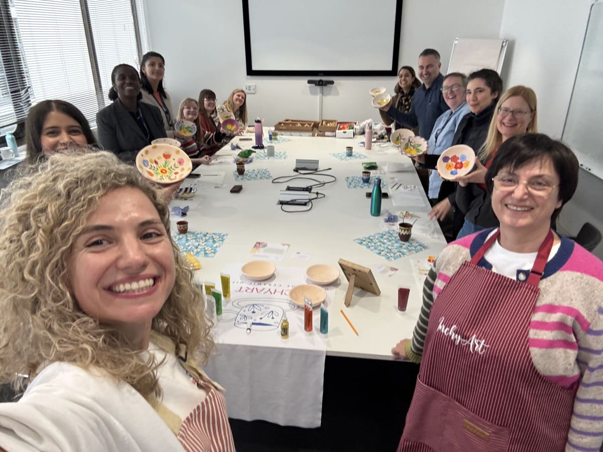 Corporate Floral & Lemon Bowl Painting Workshop — hands-on ceramic workshop in Corporate team-building event, London