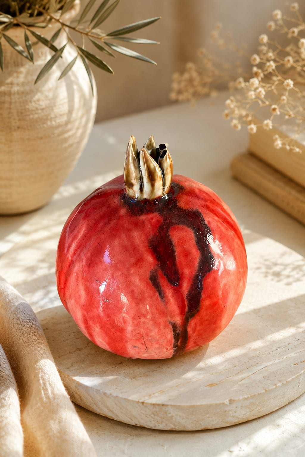 Handmade Ceramic Pomegranate – Red Pottery Home Decor – enlarged view