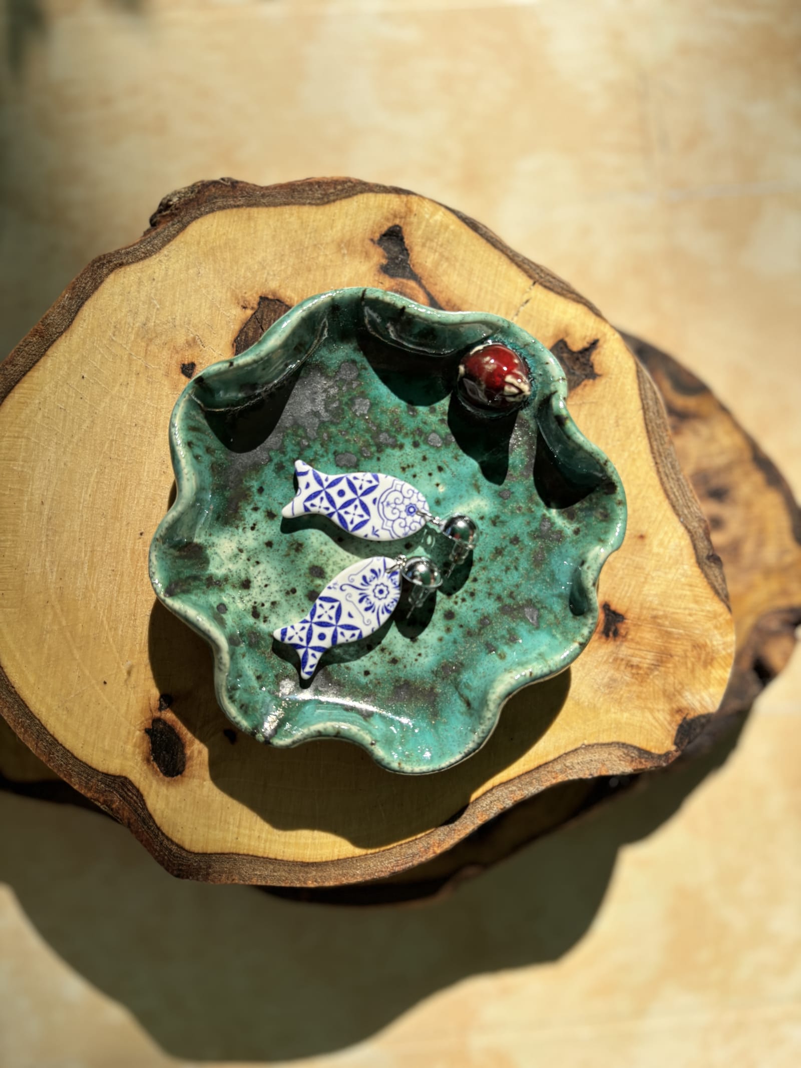 Turquoise Pomegranate Ceramic Trinket Dish | InchyArt