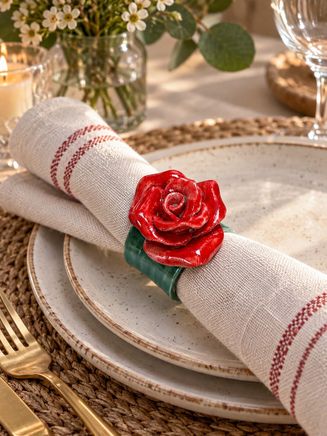 Handmade Ceramic Rose Napkin Rings, Set of 4 | InchyArt