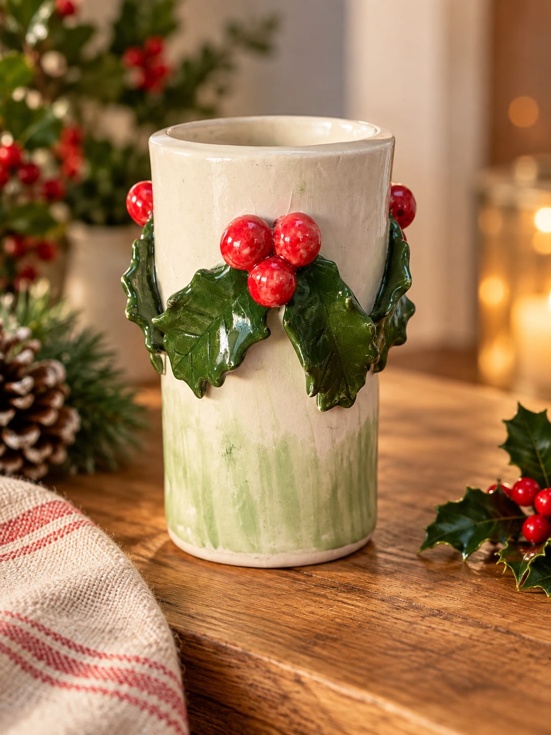 Ceramic Holly Vase | Handmade Christmas Pottery Vase | InchyArt