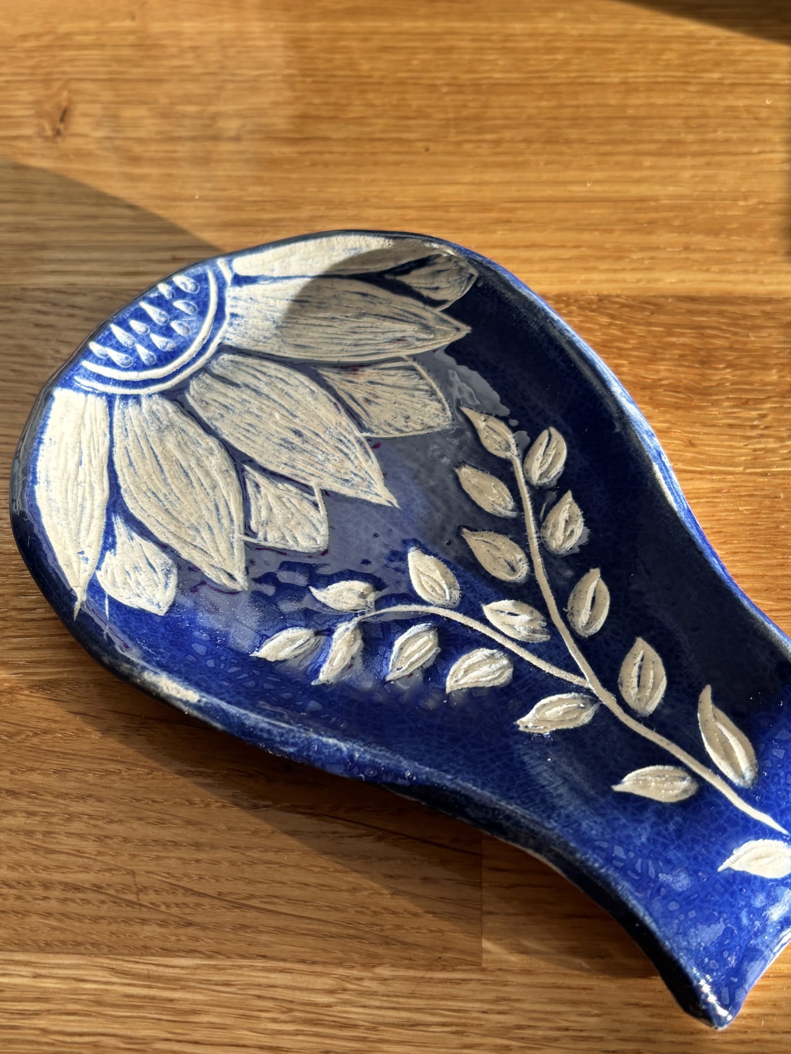 Blue Sunflower Ceramic Spoon Rest | Handmade Pottery | InchyArt