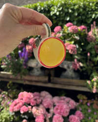 Side view of cup held in fingers showing scale