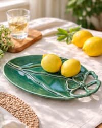 Handmade Green Ceramic Leaf Platter – Fruit Bowl & Table Centrepiece – main product photo