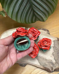 Handmade Ceramic Rose Napkin Rings – Red Floral Set of 4 – view 6