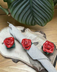 Handmade Ceramic Rose Napkin Rings – Red Floral Set of 4 – view 3