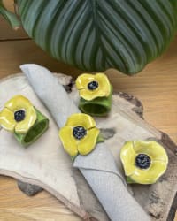 Handmade Ceramic Yellow Flower Napkin Rings – Set of 4 – view 5