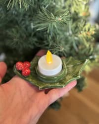 Handmade Ceramic Holly Tealight Holder – Christmas Candle Holder with Red Berries – view 3
